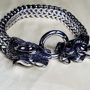 Mens Stainless Steel Dragon Bracelet NWOT
